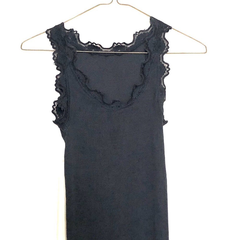 Dark Blue Silk Tank with Lace from Rosemunde